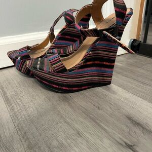 JustFab Multicolor Striped Wedge Sandals